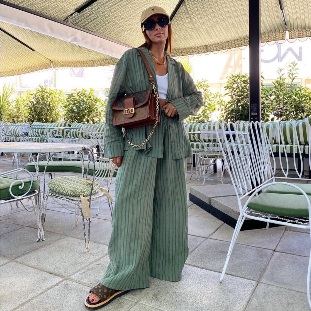 NWT ZARA CO-ORD SET LINEN BLEND PANTS WIDE LEG AND SHIRT